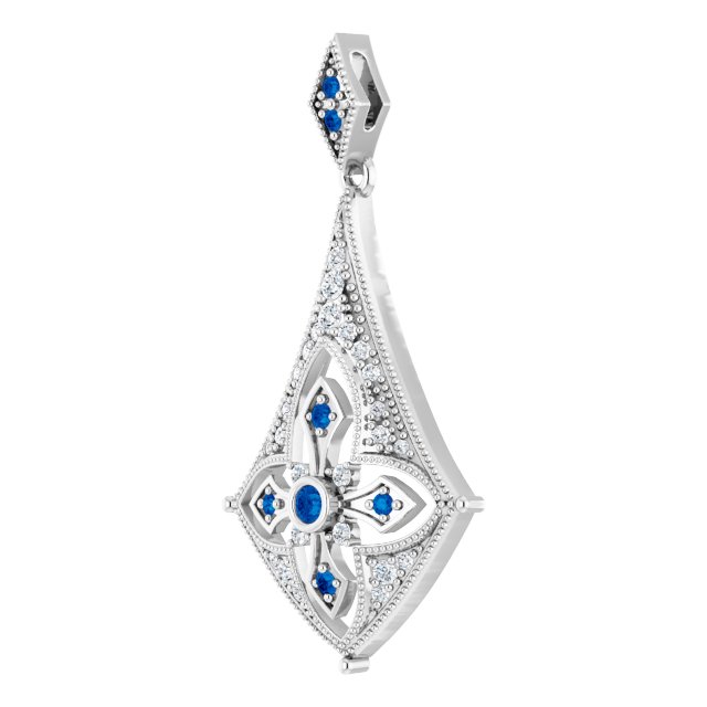Sterling Silver Blue Sapphire & 1/6 CTW Diamond Pendant